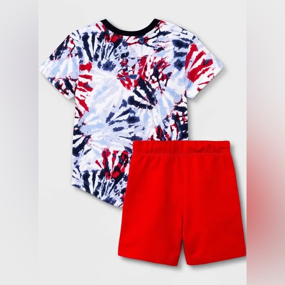Cat & Jack Patriotic Tie Dye Pocket Tee and Red Shorts Set size 2T - Picture 2 of 10